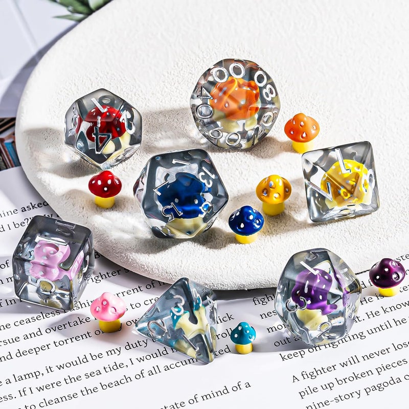 weyano Resin Mushroom D&D Dice Set, Polyhedral Dice 7pcs (D4, D6, D8, D10, D12, D20, D%) for Dungeons and Dragons, RPG, MTG Role Playing Games - Image 2
